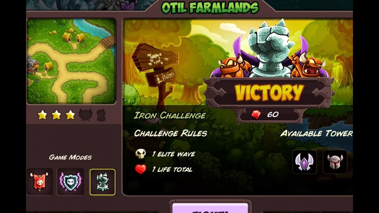 Kingdom Rush Vengeance - Iron Challenge - Otil Farmlands IMPOSSIBLE