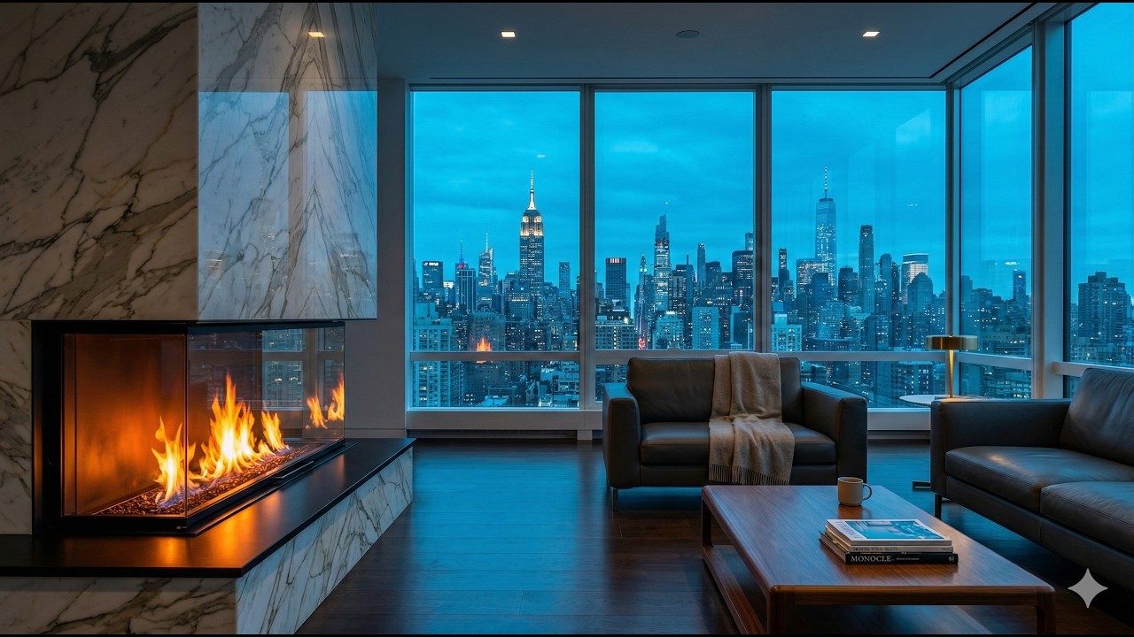 4K Luxury Home Ambiance: Smooth Bossa Nova Jazz & Modern Fireplace (90 Minutes UHD)