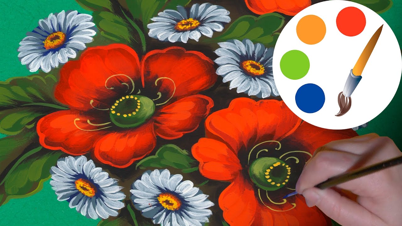 How to paint The Poppy with the oval brush, irishkalia