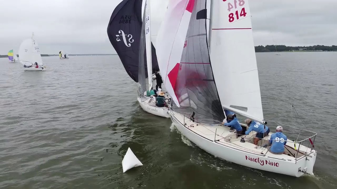 j24 Southwest Championship 2021 at DCYC race one Mavic Mini Drone footage of the second upwind mark