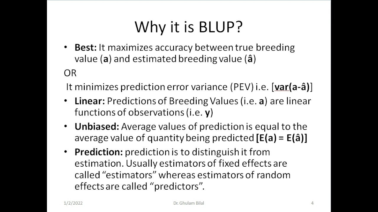 Use of BLUP for prediction of animal breeding values