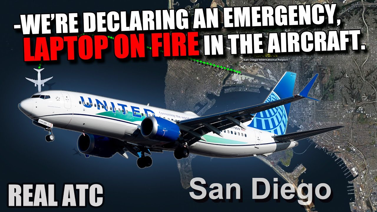 Laptop on Fire in the aircraft. United Boeing 737 MAX 8. REAL ATC