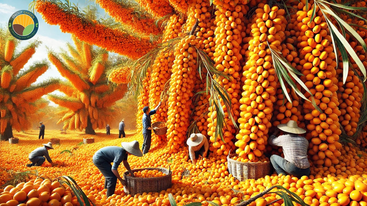 Chinese Farmers Harvest Sea Buckthorn This Way - How to Process Sea Buckthorn | Farming Documentary