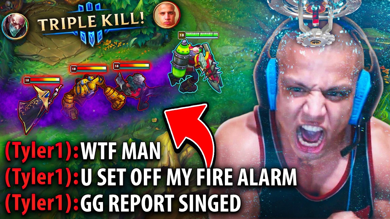 TYLER1 FIRE ALARM GOES OFF AFTER MY SINGED TRIPLE KILL (100% HILARIOUS)