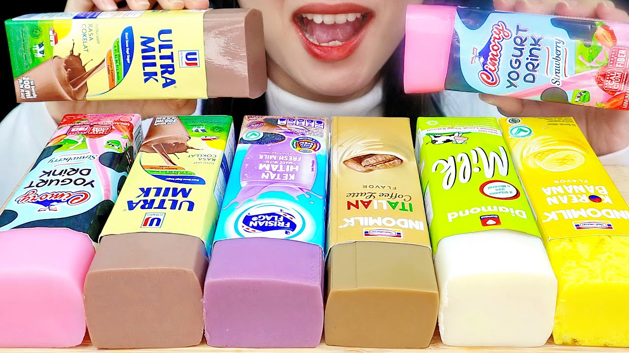 ASMR PUDING SUSU KOTAK ULTRAMILK COKLAT, CIMORY YOGURT, INDOMILK BANANA, COFFEE LATTE, DIAMOND