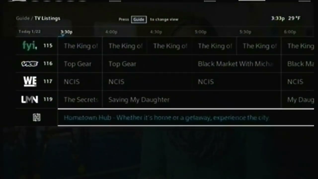 Xfinity Guide Listings (January 22, 2022)
