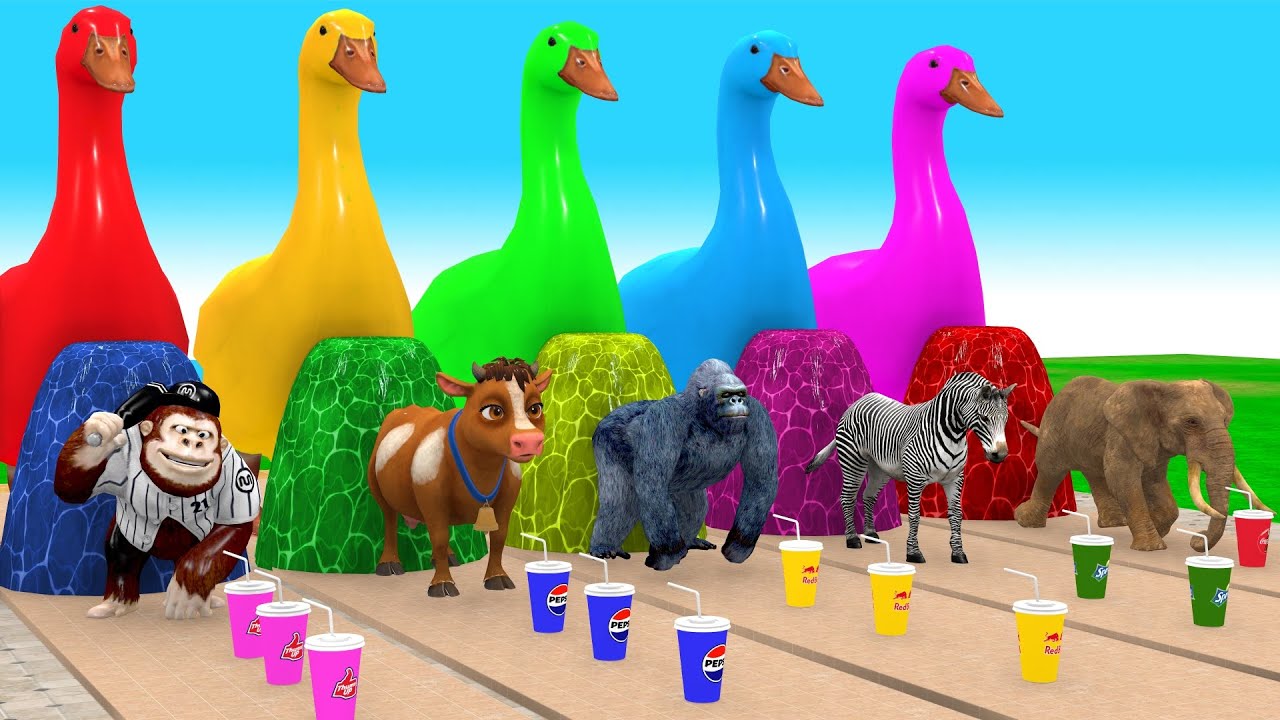 Long Slide Game with Cow Elephant Gorilla Hippopotamus Tiger 3d Animal Game Funny 3d Animals