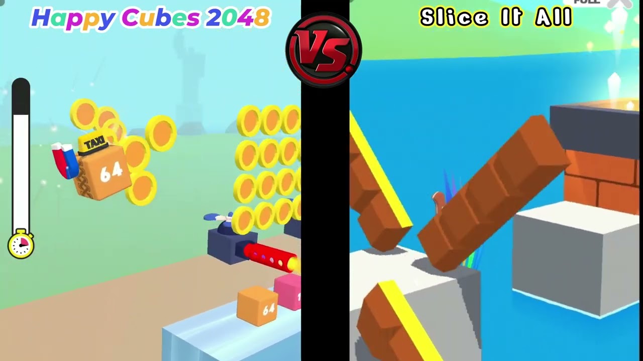 Happy Cube 2048 vs Slice It All! (Level Up, All level) Reach 4 Billion