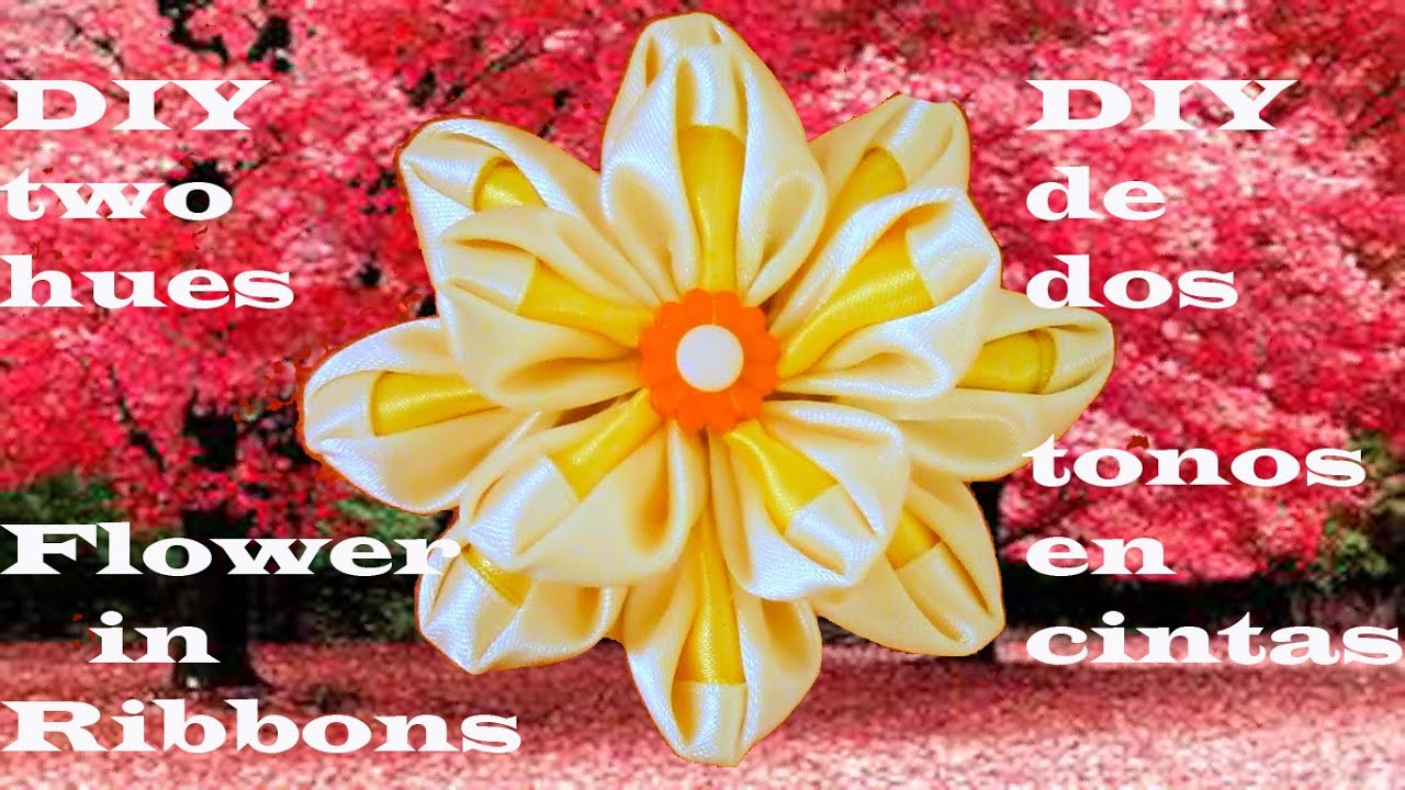 DIY  Kanzashi flores en dos tonos en cintas-DIY Two hues flowers in ribbons