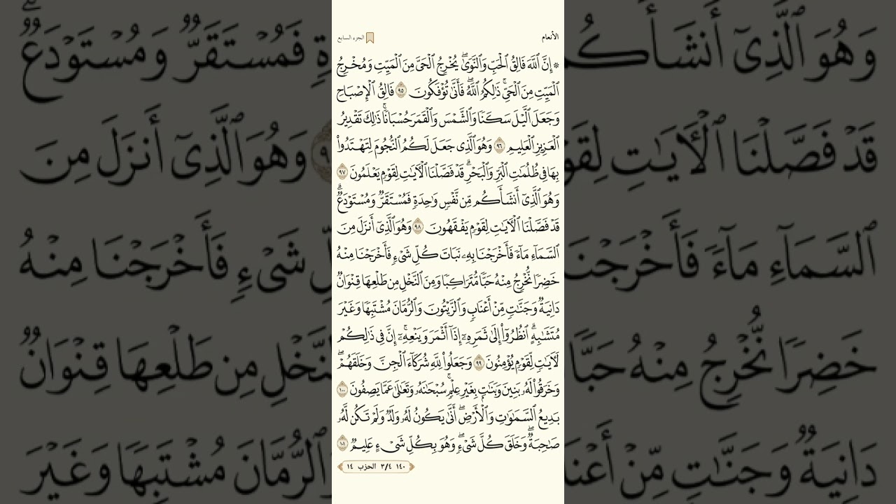 سورة الأنعام من آيه ٩٥ إلى آيه ١٠١ | القرآن الكريم صفحة ١٤٠ مكرره للحفظ بصوت كشارب العفاسي