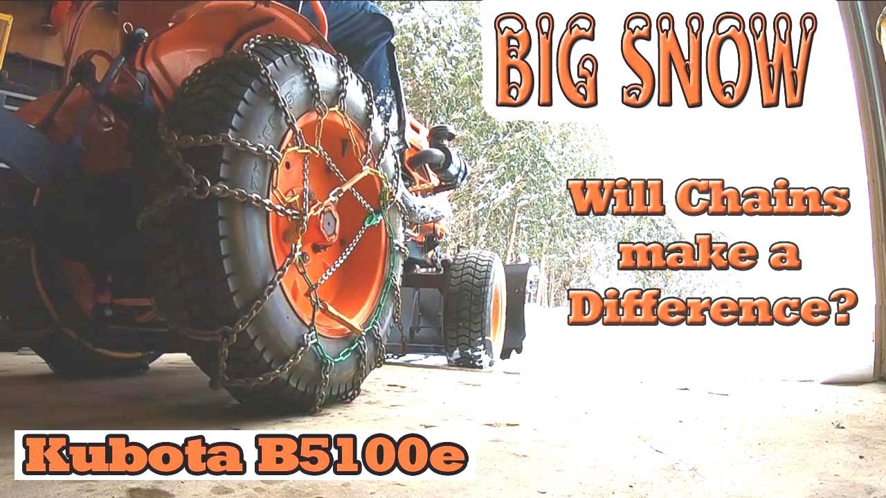 Kubota B5100E — на этот раз уборка снега с помощью цепей противоскольжения