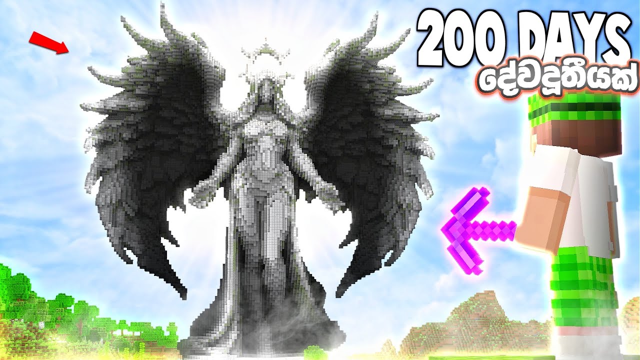 The දේවදූතීයක් I built Biggest Angel is statue 200 Days Survival Minecraft | Sinhala