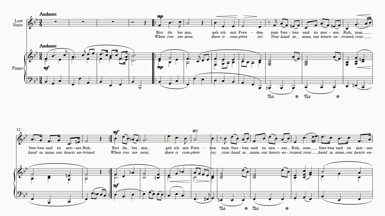 Stölzel / Bach   Bist du bei mir   arr. for Low voice, Piano by John Ross