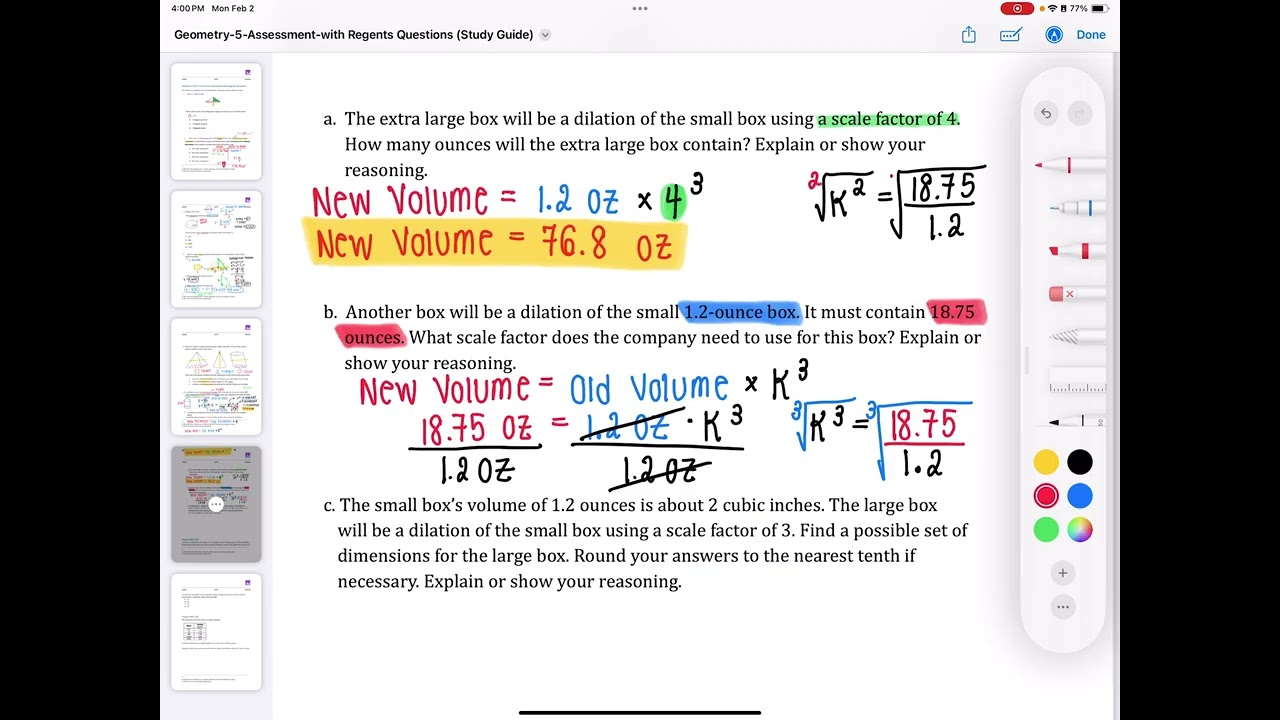 Question #7 Finding the New Volume when Given Old Volume and Scale Factor (or Finding Scale Factor)
