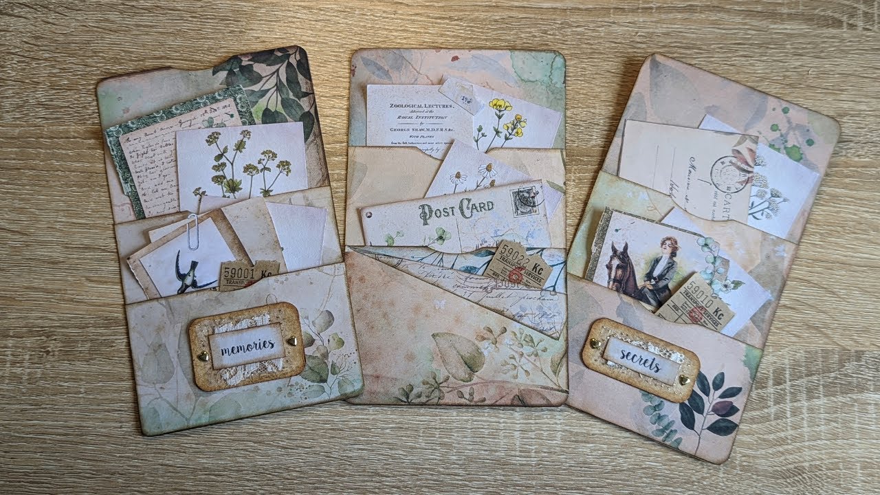 Stacked Pockets Using Book Pages & Envelopes ~ Junk Journal Pocket Ideas ~ Botanical Junk Journal