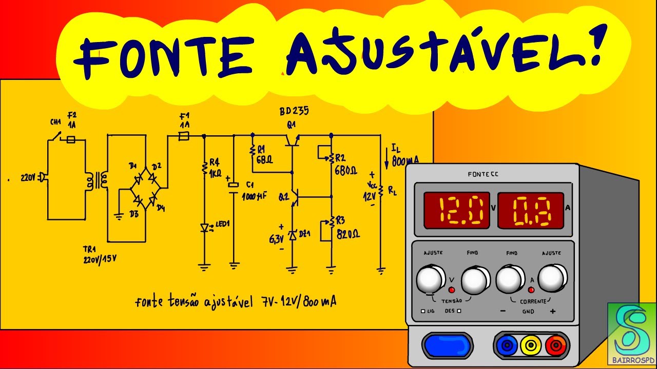 Fonte ajustável simples com transistor