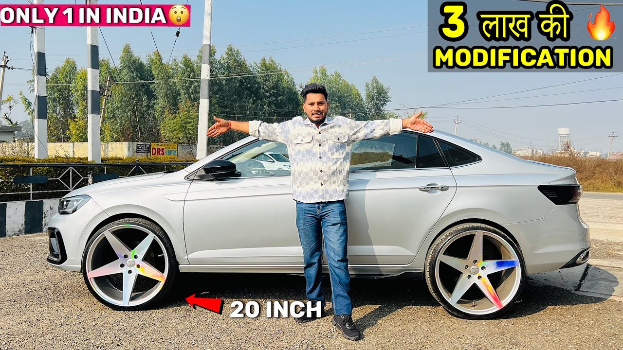 😱❌ VIRTUS  मे लागा दिये 20inch के Alloy wheels 💥 loudest Audio Setup Modified Virtus in punjab