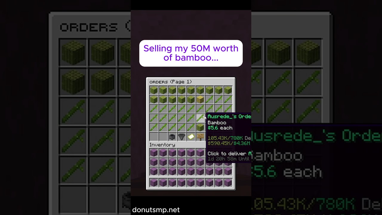 Selling my 50M worth of bamboo on donut smp #donutsmp #minecraft #bamboofarm #donutsmplive