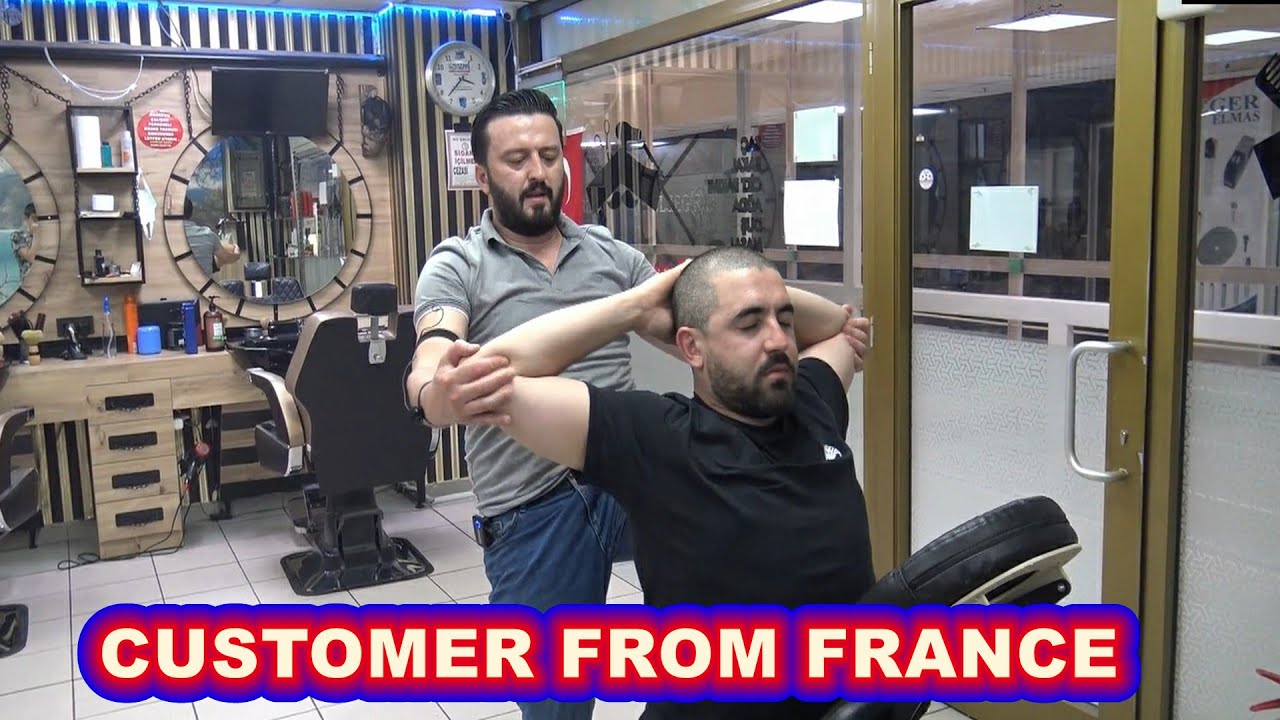 ASMR BARBER CHAIR MASSAGE &NECK-BACK CRACK& head, back, arm, palm, foot, leg, ax, ear, face massage