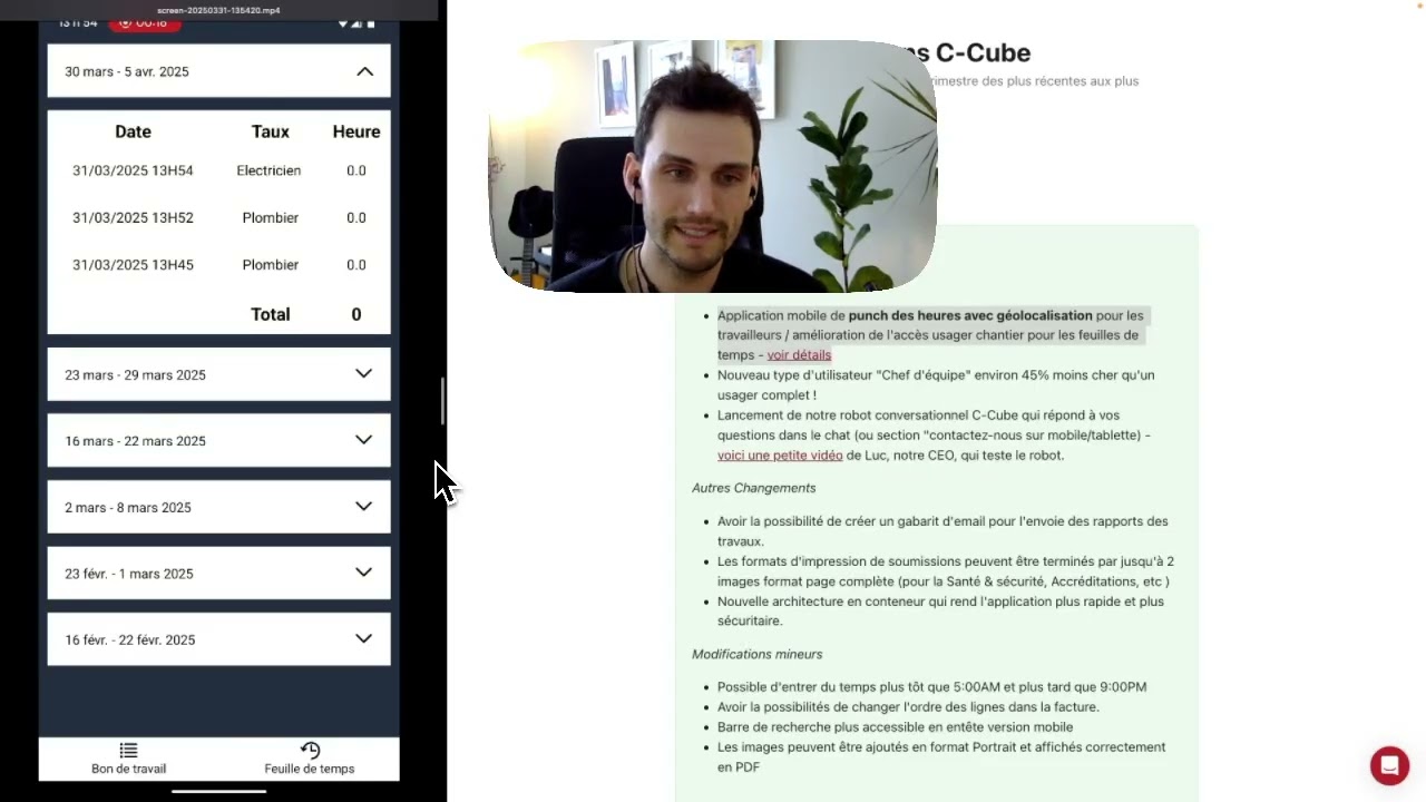 App de punch, usager chef d'équipe, chat avec l'IA et plus - Vos nouveautés C-Cube pour Q1 2025