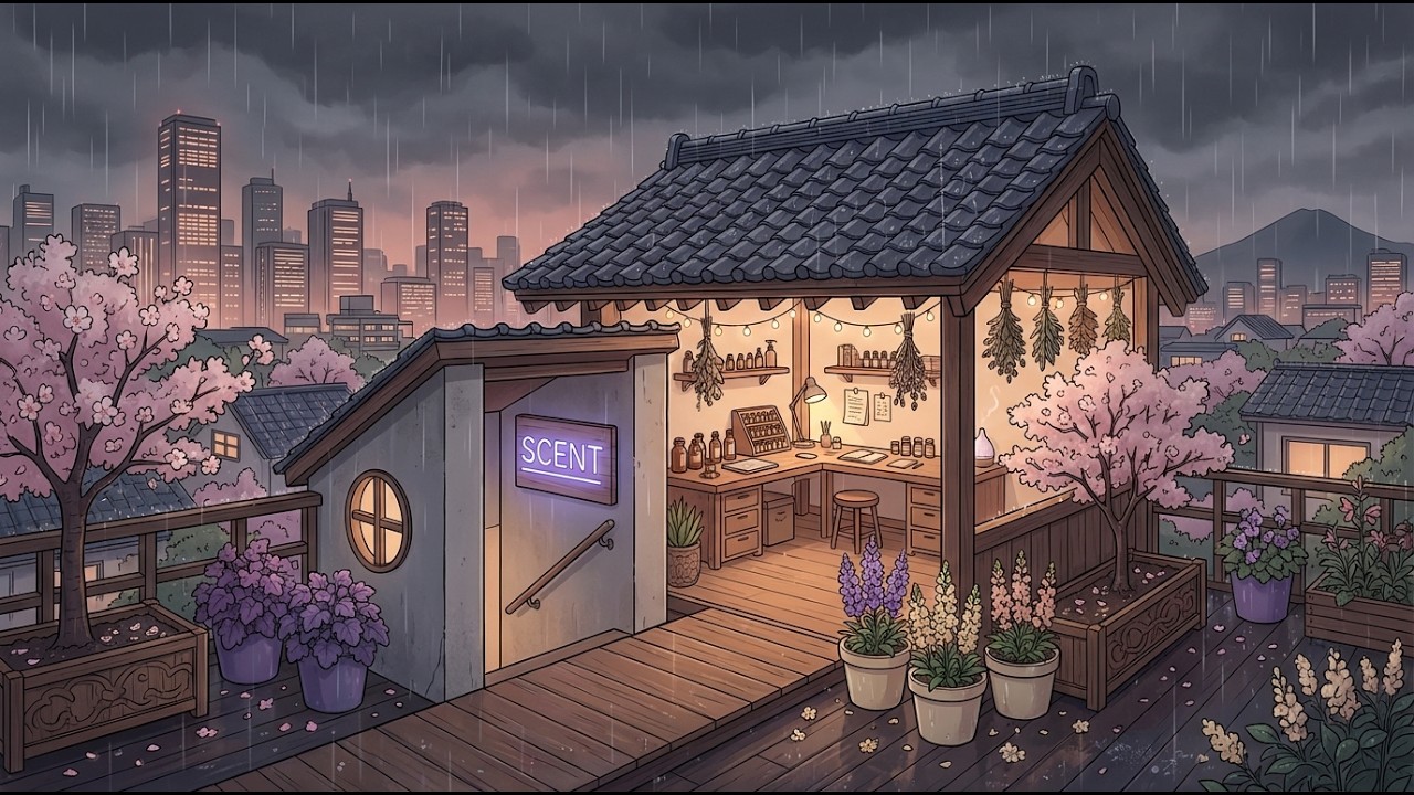 Midnight Rooftop Study Lofi 🌃 Warm Lofi Vibes 🌧️🌸 Gentle Spring Rain for Deep Focus & Emotional Calm