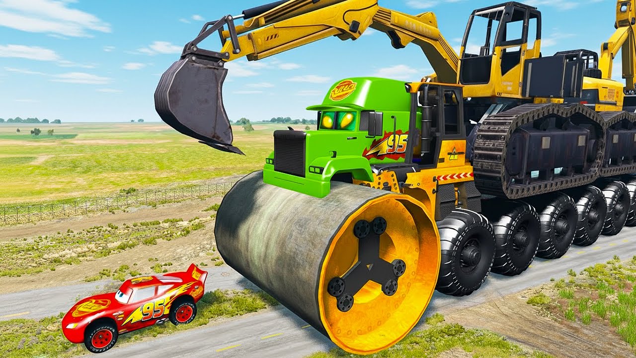 Giant CRUSHER DOZER Mack Truck Eater VS Cars Lightning McQueen Escape Monster Beamng Drive #1