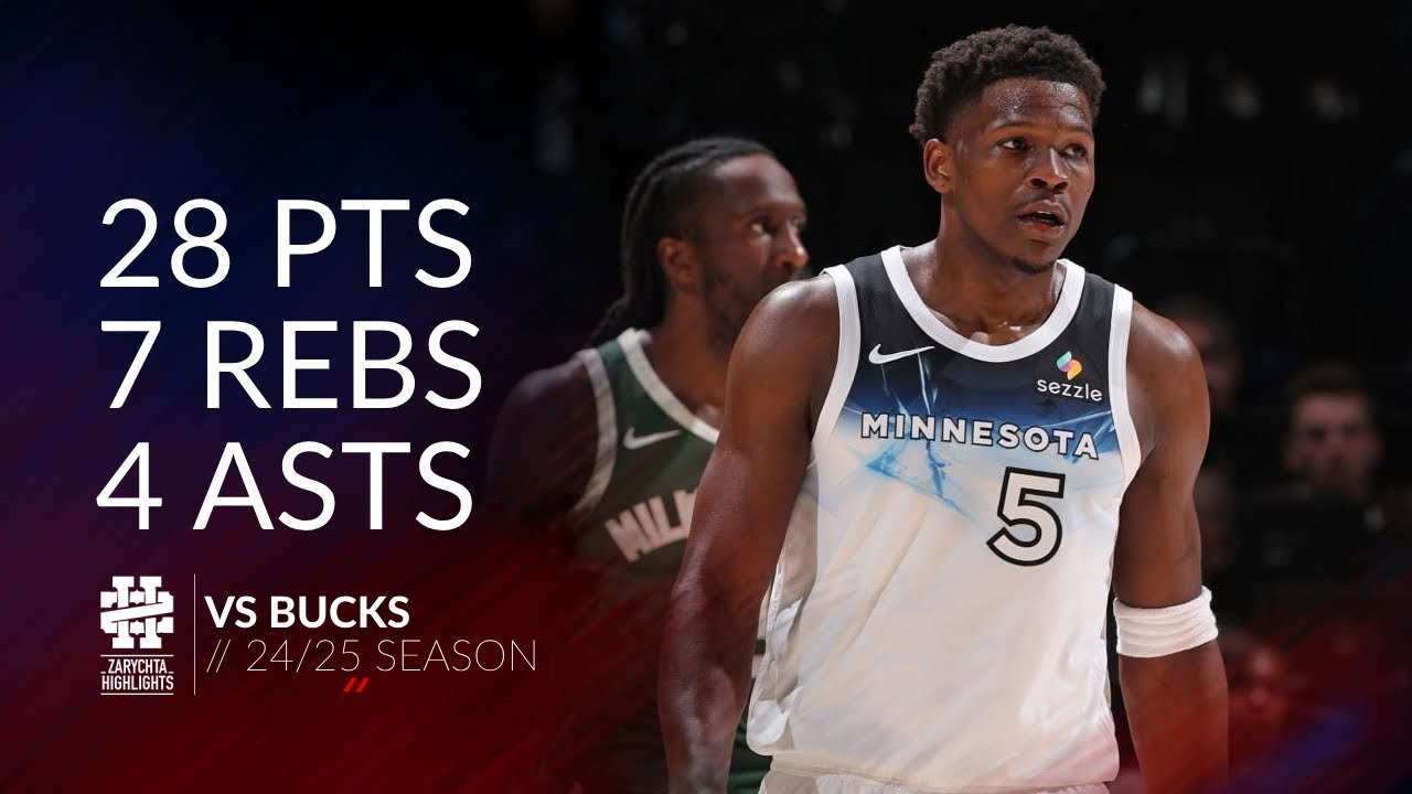 Anthony Edwards 28 pts 7 rebs 4 asts vs Bucks 24/25 season