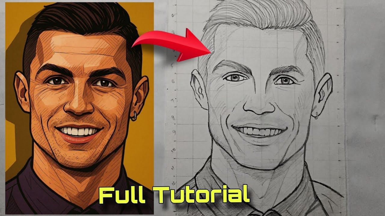 Cristiano Ronaldo drawing .|| Outline  step by step tutorial. 🥰