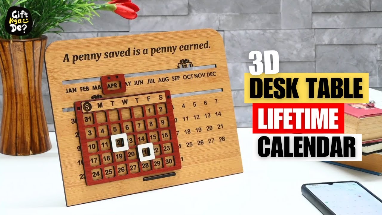 3d Desk Calendar | Wooden Lifetime Calendar with Motivational Quote | Best for Office & Home