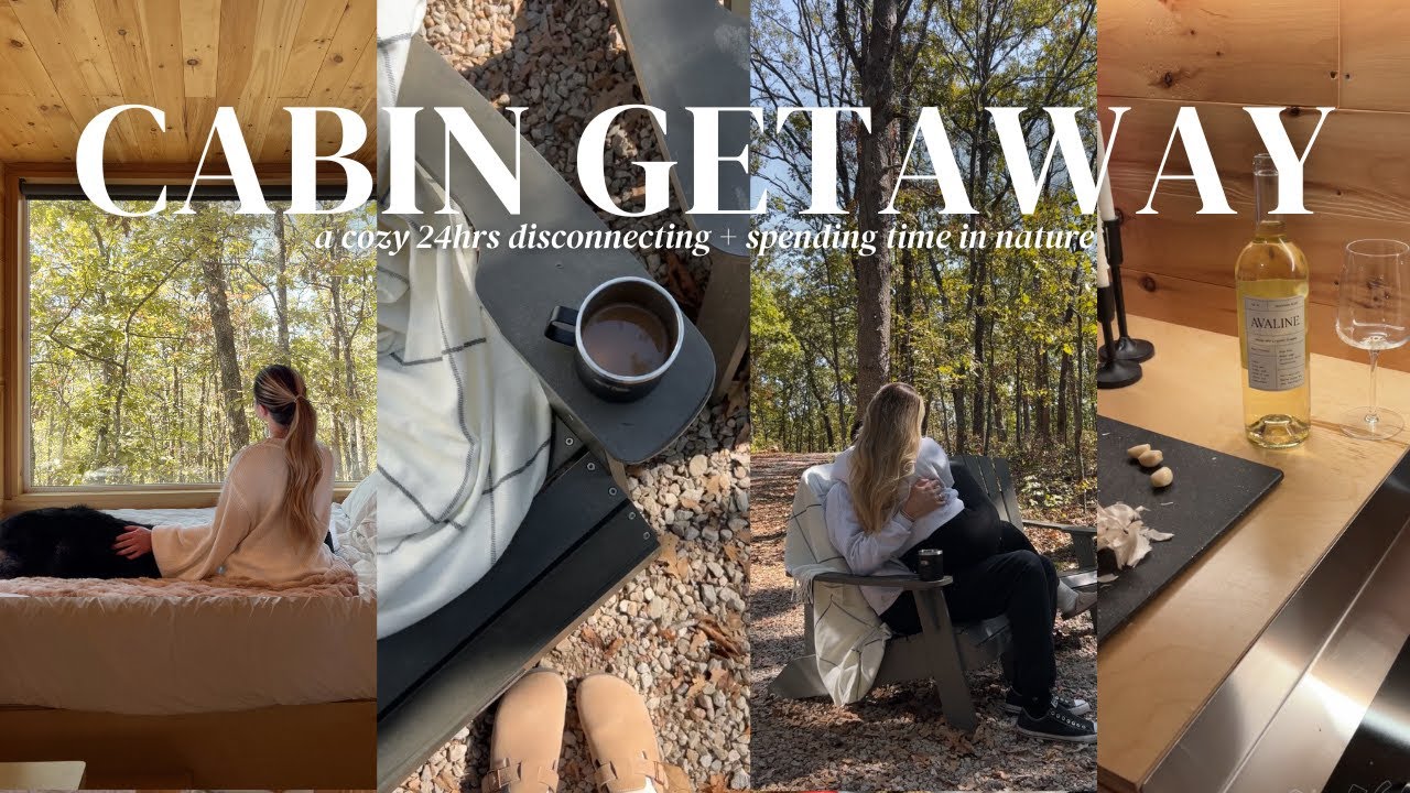 TINY CABIN GETAWAY 🪵🍂 fall road trip, staying at a cozy remote cabin, white wine pasta + more!