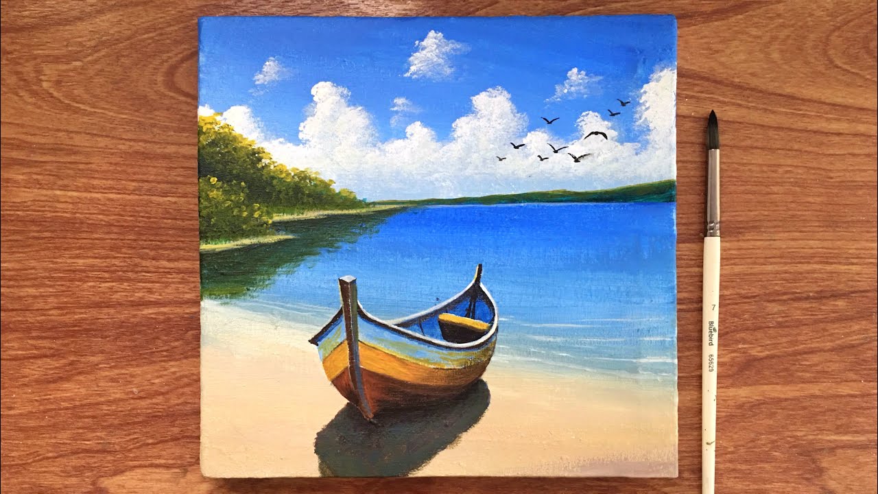 Calm Lake Landscape Painting for beginners | Acrylic Painting Lake Scene | Canvas Painting