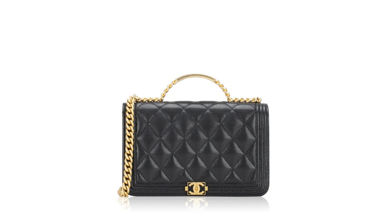 Titip Jual Tas Branded Second: Chanel Caviar Boy Wallet on Chain Top Handle Black