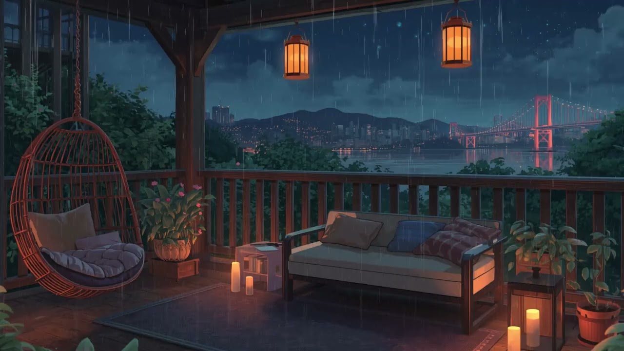 Japan Rainy Night Balcony 🌙 Lofi Beats & Peaceful Raindrop Notes | For Study, Sleep & Relaxation
