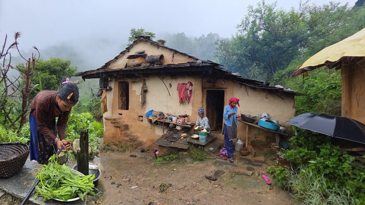 Most Peaceful And Relaxing Nepali Mountain Village Lifestyle | Rainy Day in Nepali Village Girl Life