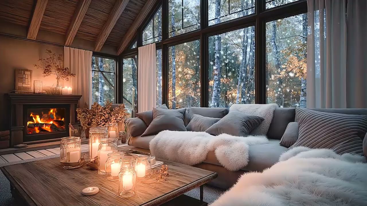 ❄️🔥 The Most Peaceful Snowy Piano Lounge | Fireplace Warmth, Soft Flowers & Deep Winter Relaxation