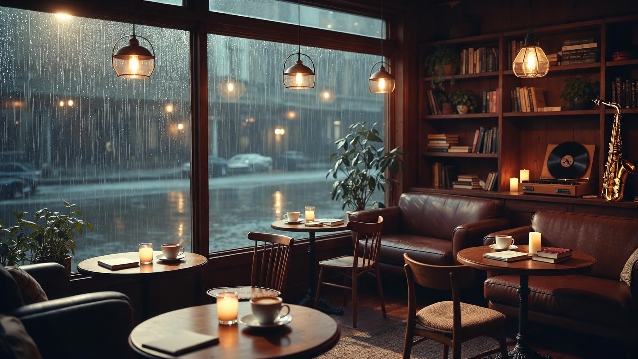 (#15) 11 Hours Rainy Coffee Shop Jazz ☕ Relaxing Smooth Jazz Café Ambience for Study & Work