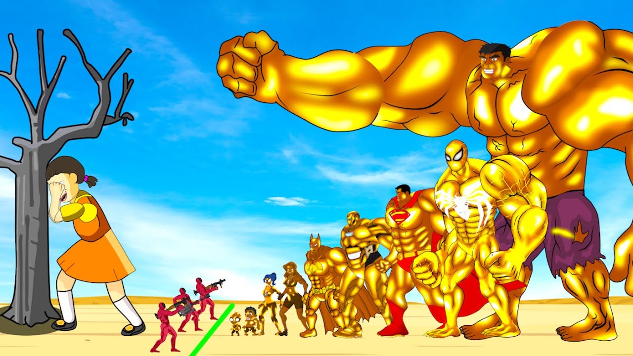 Evolution Of GOLD HULK & SPIDERMAN, SUPERMAN, BATMAN Playing Squid Game 2 Animation | 어몽어스 오징어 게임 2
