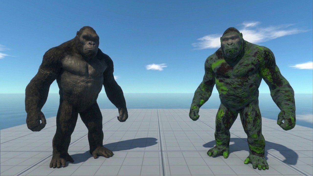 Mutant Primates vs Green Zombie Itself on Stone Island - Animal Revolt Battle Simulator