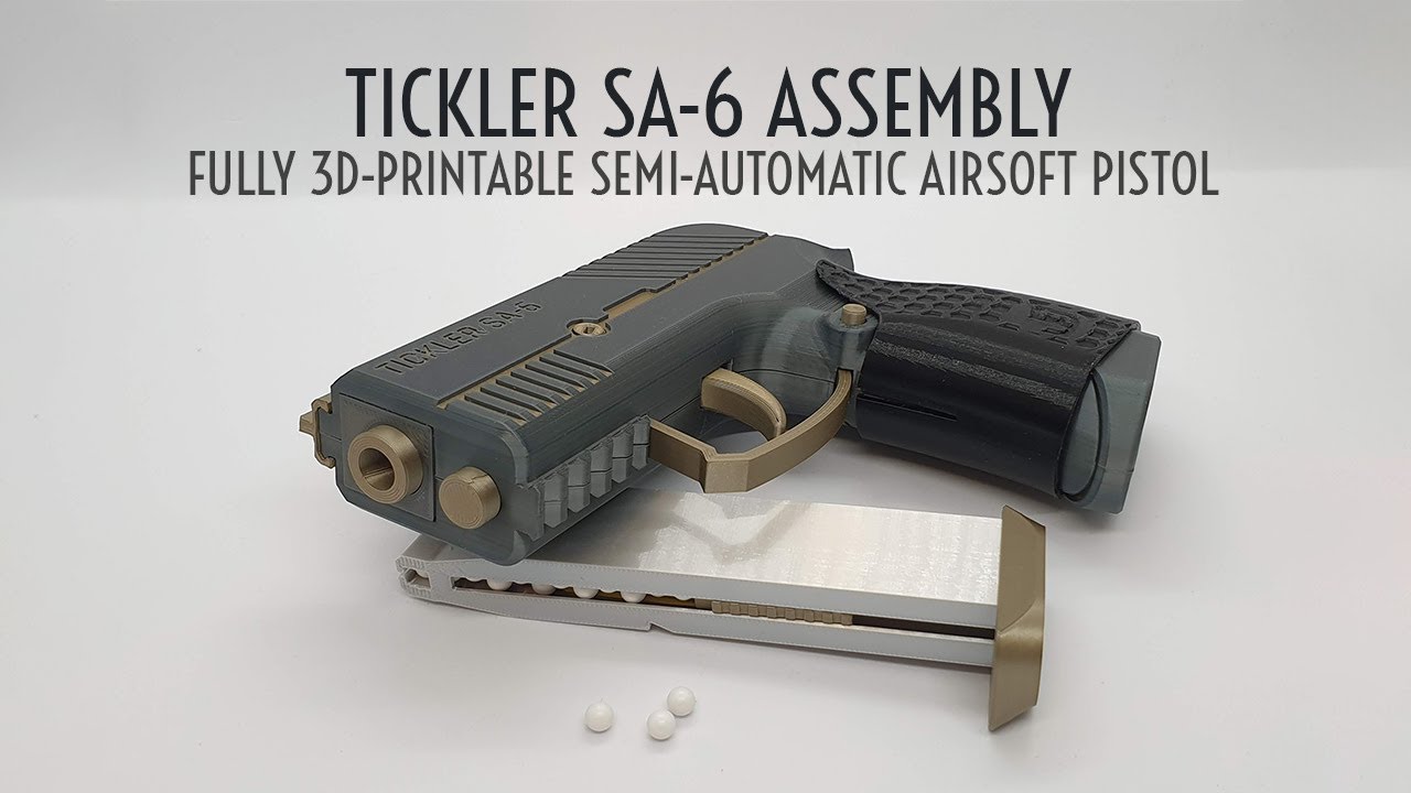 Tickler SA-6 assembly — fully 3D-printable semiautomatic airsoft pistol