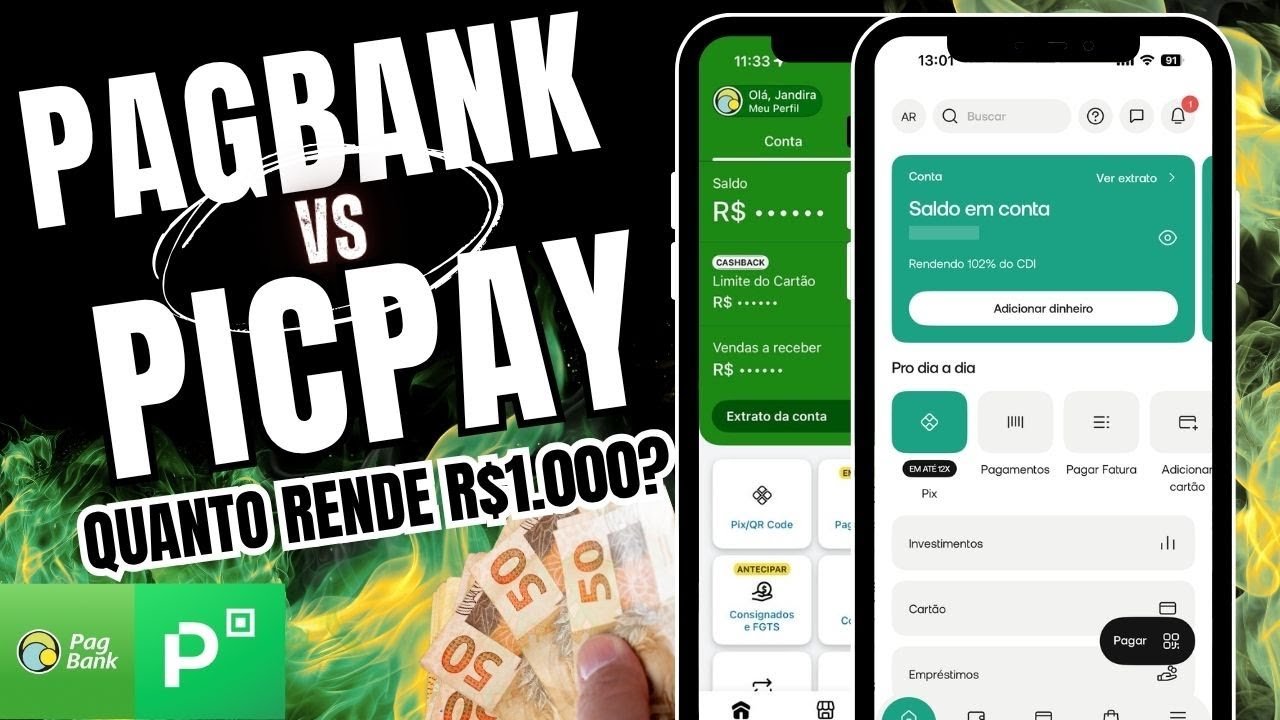 PICPAY vs PAGBANK: Qual rende mais no CDI? Veja quanto dá R$1.000!