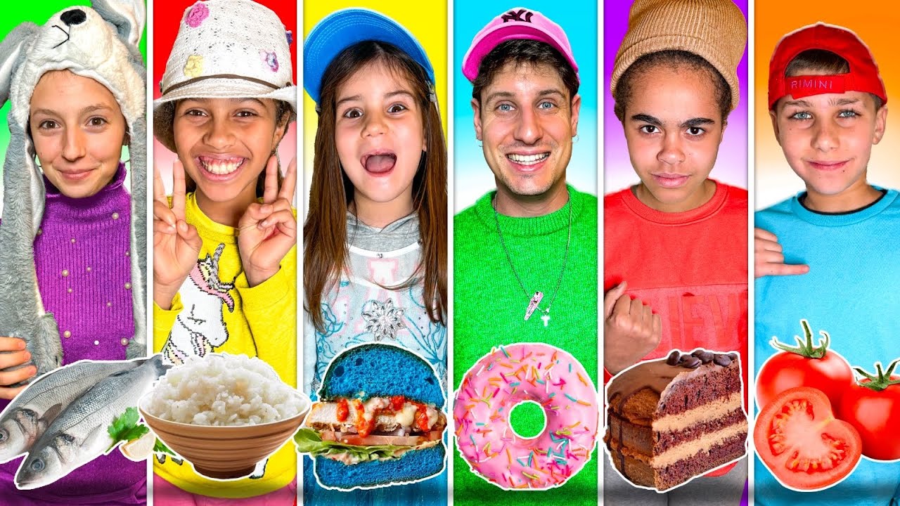 MANGIAMO SOLO CIBO DEL COLORE DEI NOSTRI CAPPELLI CON I NOSTRI AMICI PER 24 ORE! 🧢