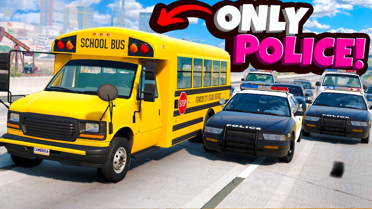 School Bus Chase But All the Traffic is Police Cars in BeamNG Drive Mods!