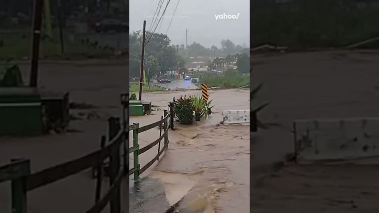 The moment a bridge is swept away by raging flood waters | #shorts #yahooaustralia