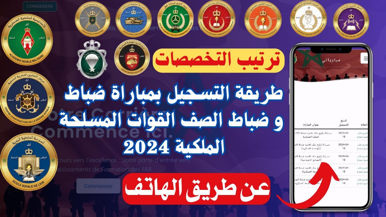طريقة التسجيل بمباراة ضباط و ضباط الصف القوات المسلحة الملكية عن (طريق الهاتف) ترتيب التخصصات
