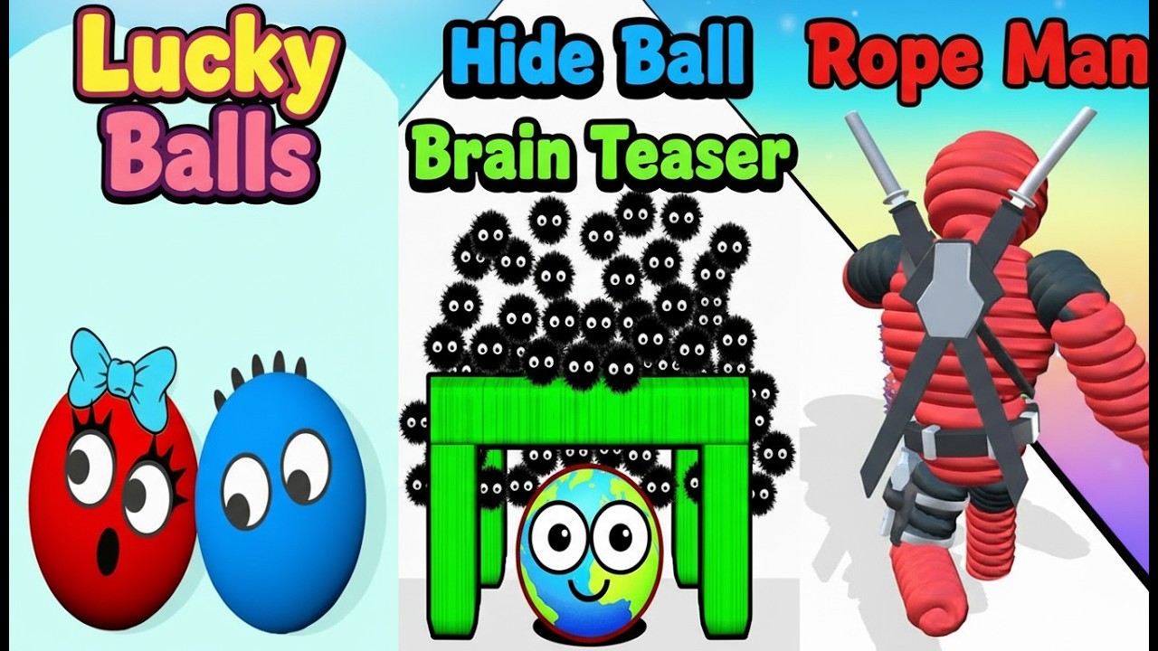 Hide Ball Brain Teaser Games, Lucky balls 2048, beat Rope man run  4K