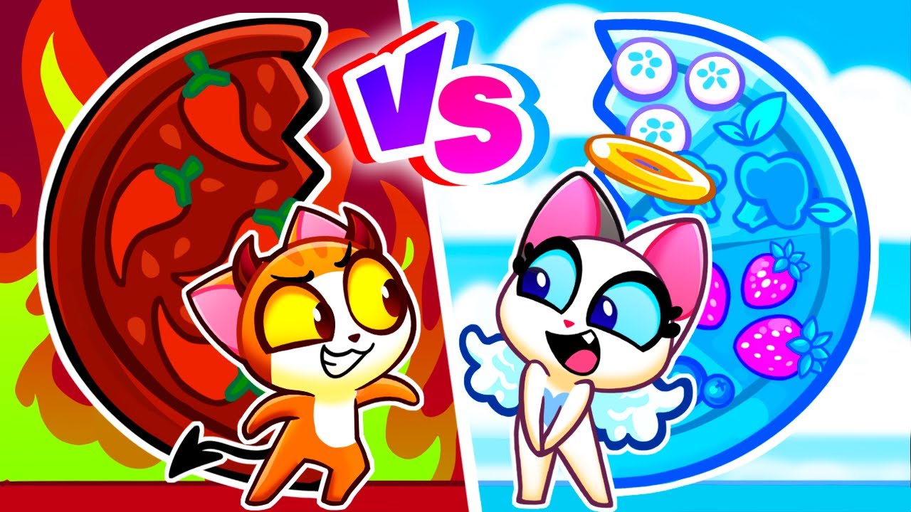 😈 Ángel VS Demonio Desafío de Pizza Historias para Niños por Purr-Purr Espanol 😻