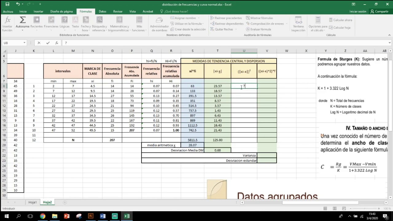 Desviación Media, Varianza, Desviación estándar en Excel