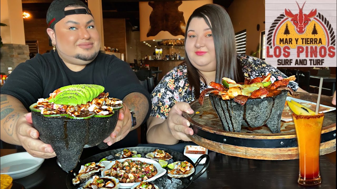 Molcajetes De Mariscos Frio Y Caliente • Hot and Cold Seafood Filled Mortars • LOS PINOS Surf & Turf