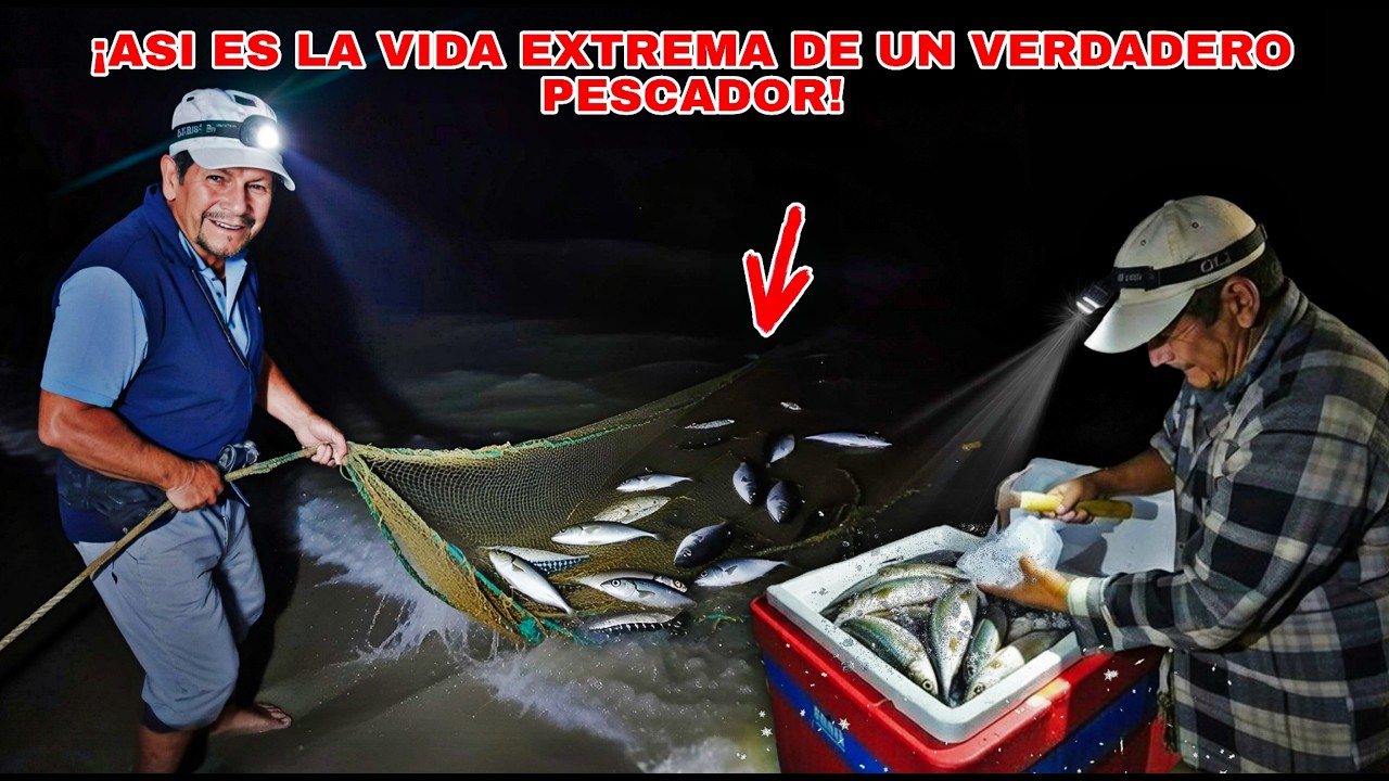 ¡INCREÍBLE, pesca en la OSCURIDAD con mi Viejito de 68 años en el frío EXTREMO del MAR!