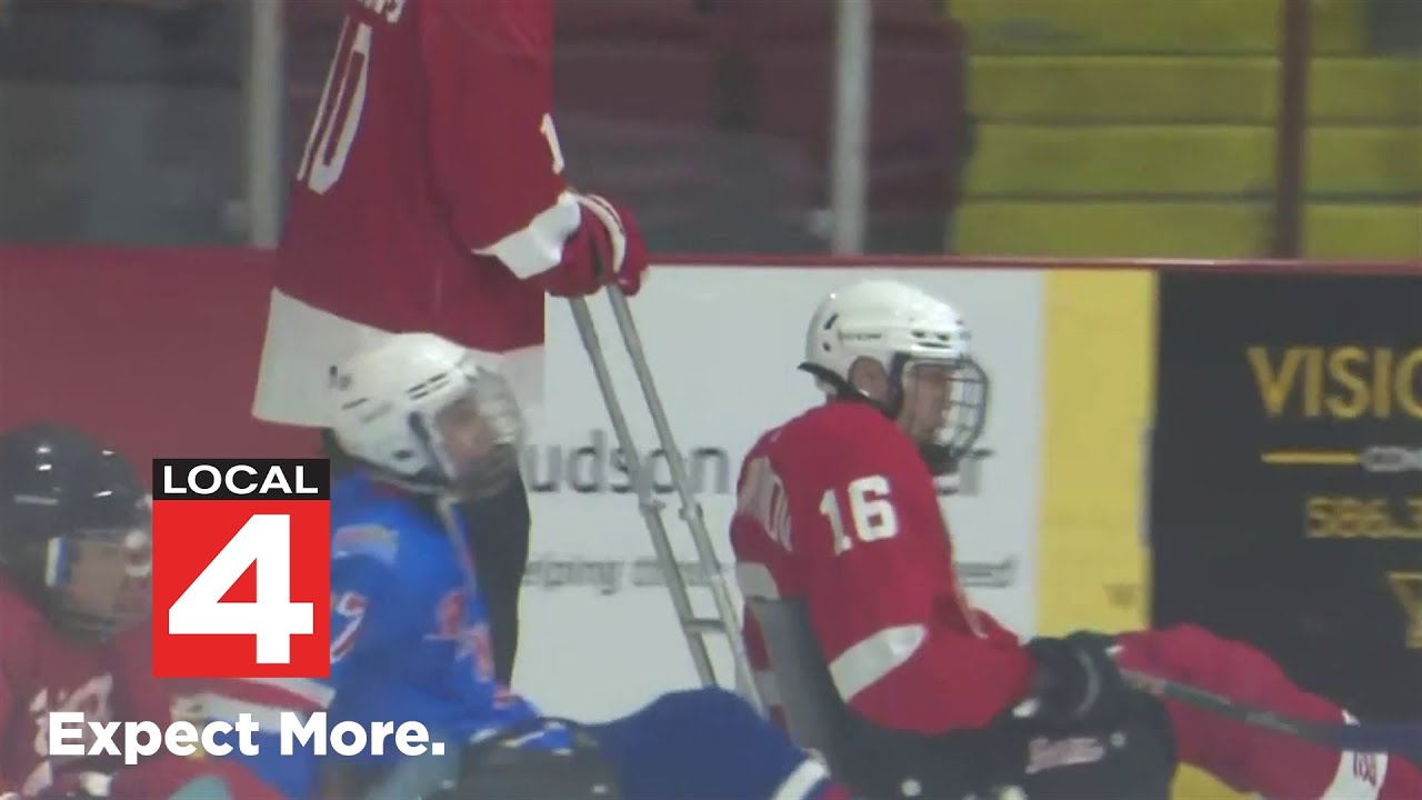 Vladimir Konstantinov takes the ice in sled hockey game in Fraser